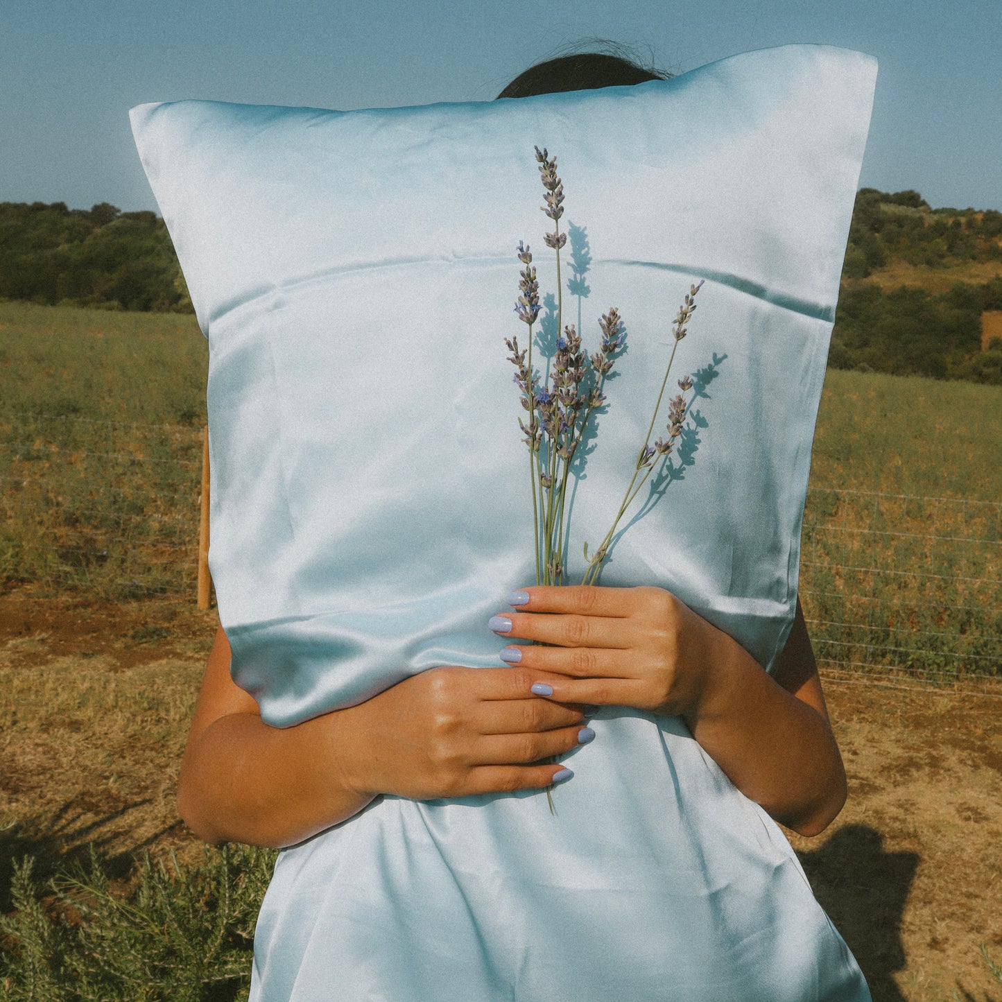 Sky Blue Silk Pillowcase
