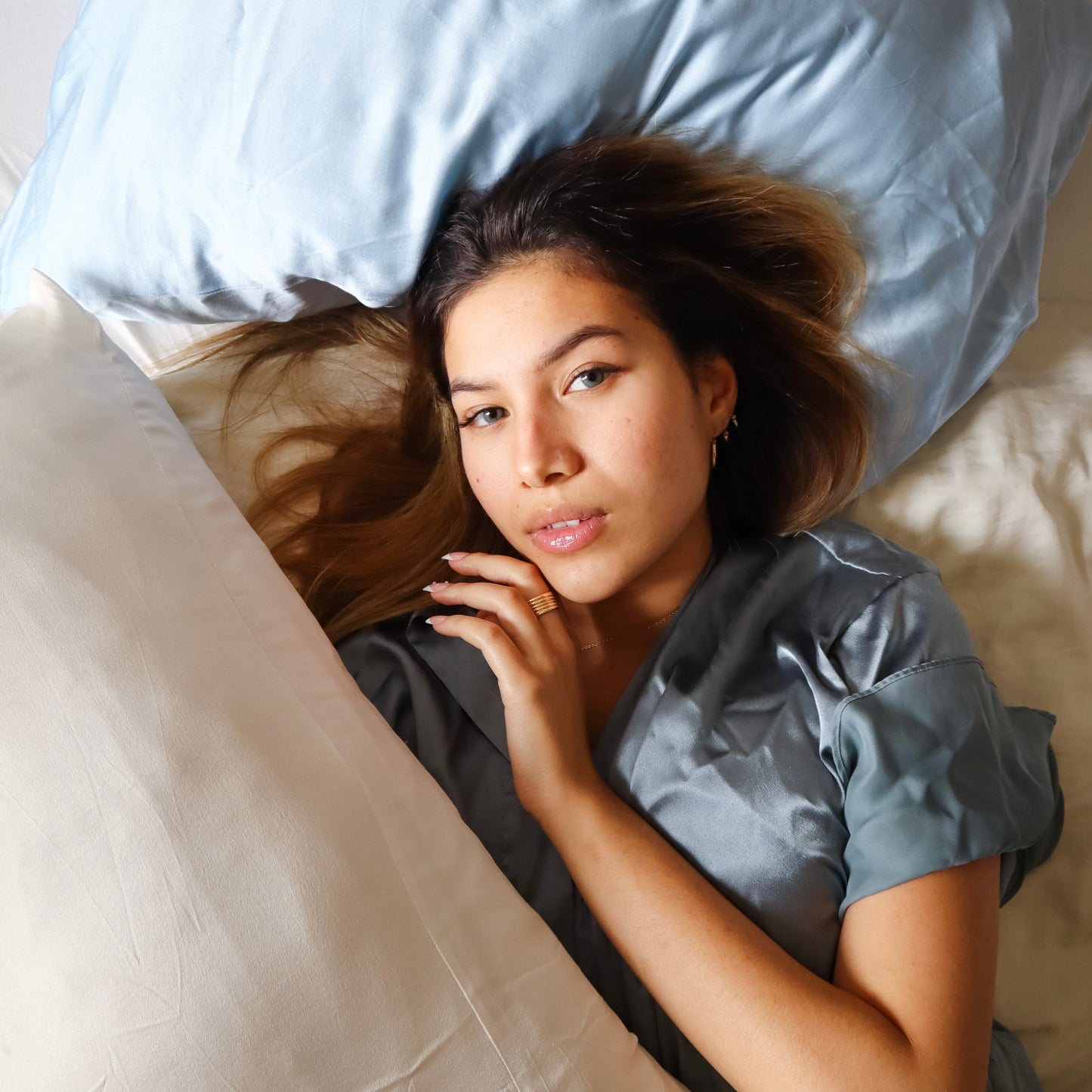 Sky Blue Silk Pillowcase